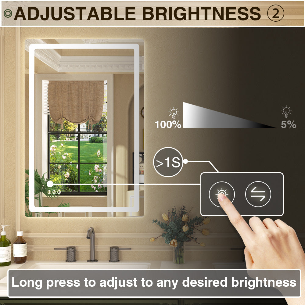 Twinkle Rectangular Frameless Anti-Fog LED Light Dimmable Wall Bathroom Vanity Mirror in Polished Crystal