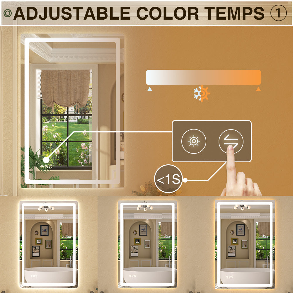 Twinkle Rectangular Frameless Anti-Fog LED Light Dimmable Wall Bathroom Vanity Mirror in Polished Crystal