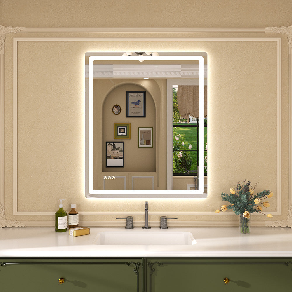 Twinkle Rectangular Frameless Anti-Fog LED Light Dimmable Wall Bathroom Vanity Mirror in Polished Crystal