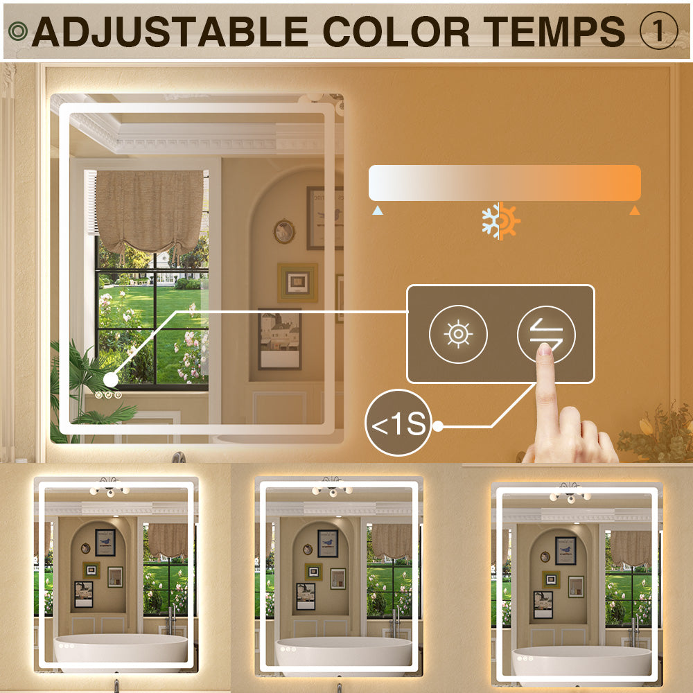 Twinkle Rectangular Frameless Anti-Fog LED Light Dimmable Wall Bathroom Vanity Mirror in Polished Crystal