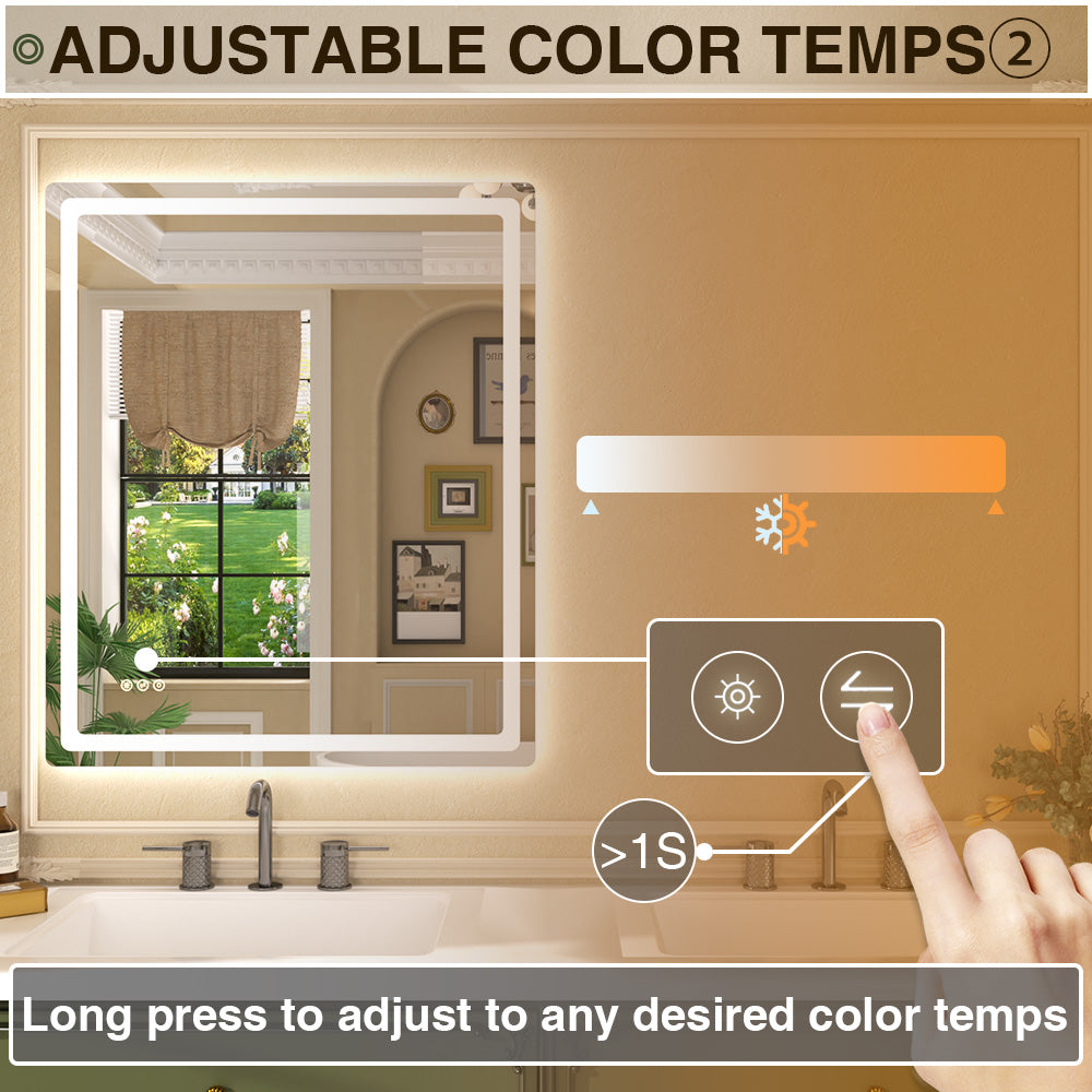 Twinkle Rectangular Frameless Anti-Fog LED Light Dimmable Wall Bathroom Vanity Mirror in Polished Crystal
