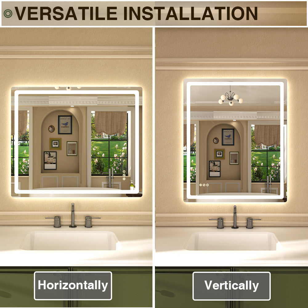 Twinkle Rectangular Frameless Anti-Fog LED Light Dimmable Wall Bathroom Vanity Mirror in Polished Crystal