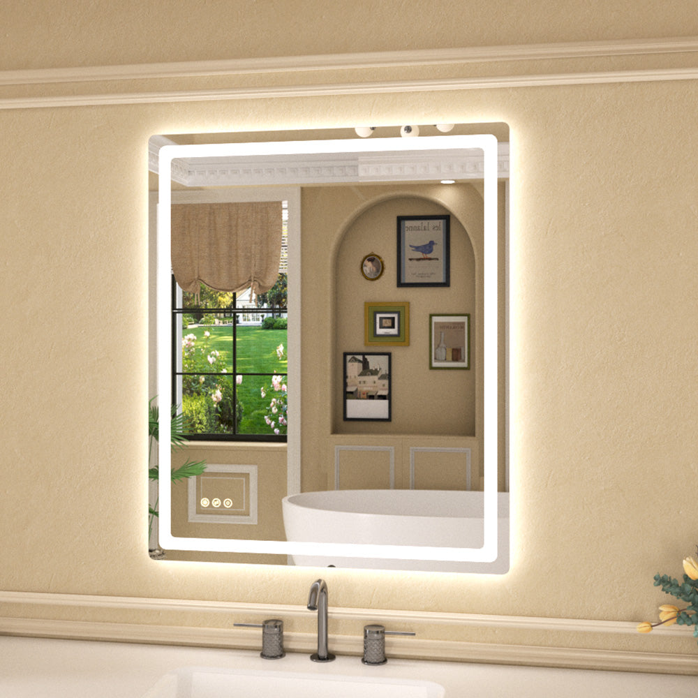 Twinkle Rectangular Frameless Anti-Fog LED Light Dimmable Wall Bathroom Vanity Mirror in Polished Crystal