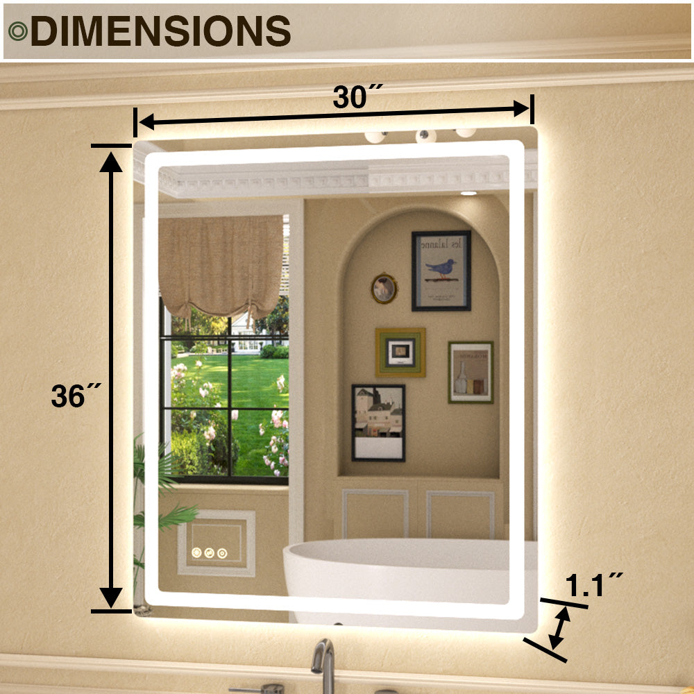 Twinkle Rectangular Frameless Anti-Fog LED Light Dimmable Wall Bathroom Vanity Mirror in Polished Crystal