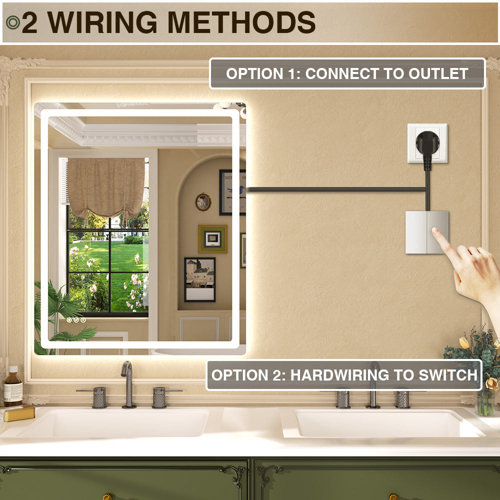 Twinkle Rectangular Frameless Anti-Fog LED Light Dimmable Wall Bathroom Vanity Mirror in Polished Crystal