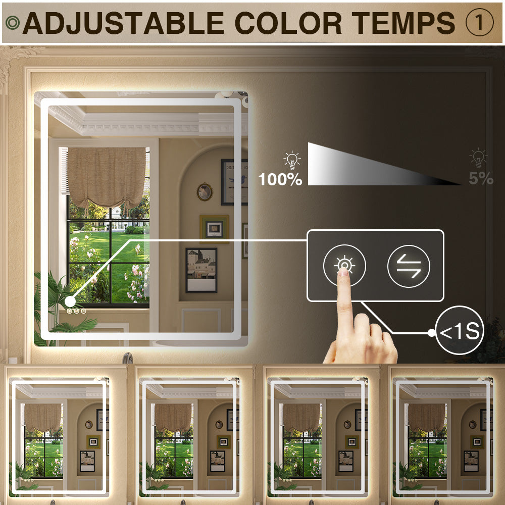 Twinkle Rectangular Frameless Anti-Fog LED Light Dimmable Wall Bathroom Vanity Mirror in Polished Crystal