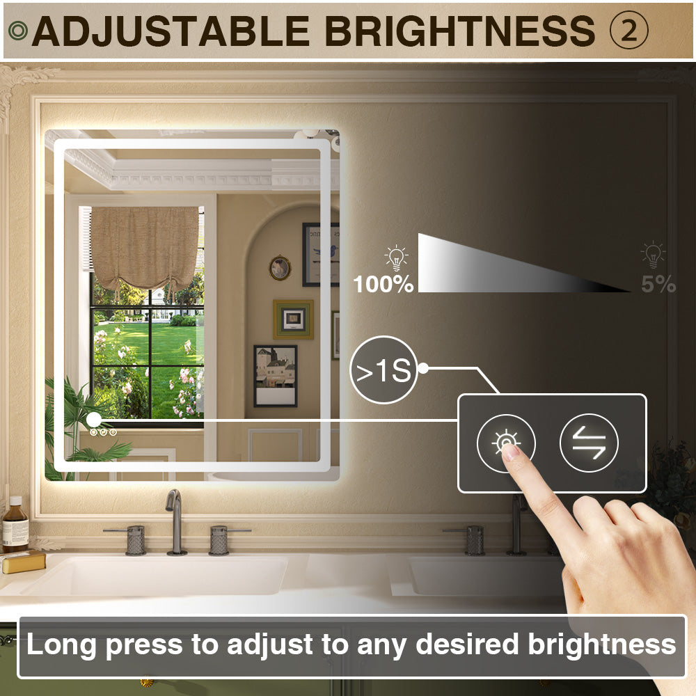 Twinkle Rectangular Frameless Anti-Fog LED Light Dimmable Wall Bathroom Vanity Mirror in Polished Crystal