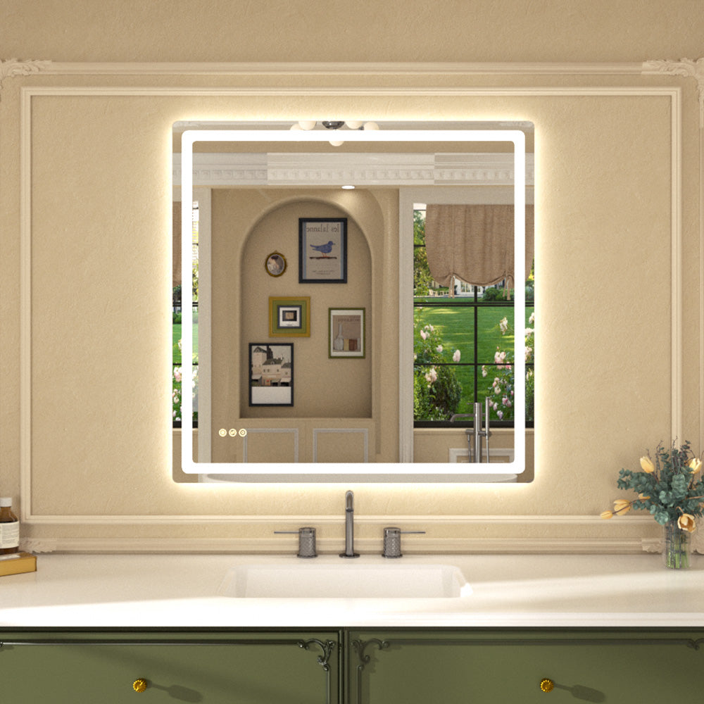 Twinkle Rectangular Frameless Anti-Fog LED Light Dimmable Wall Bathroom Vanity Mirror in Polished Crystal
