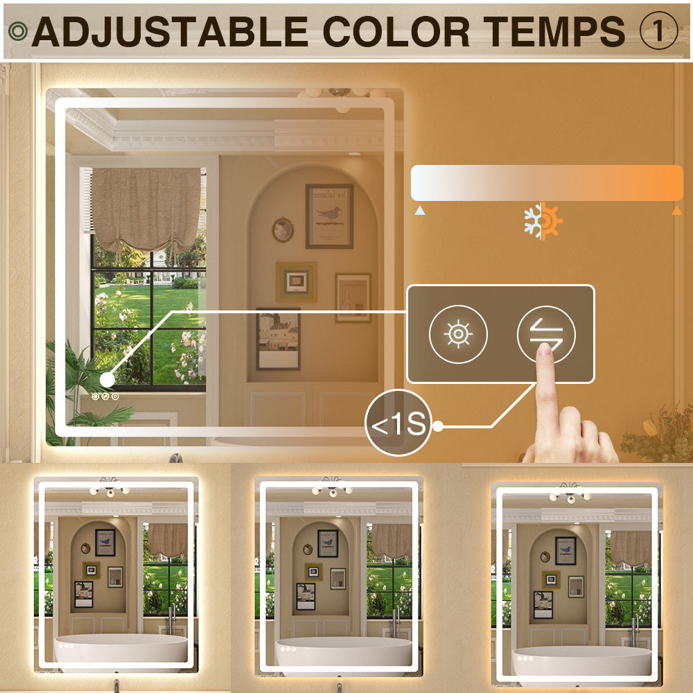 Twinkle Rectangular Frameless Anti-Fog LED Light Dimmable Wall Bathroom Vanity Mirror in Polished Crystal