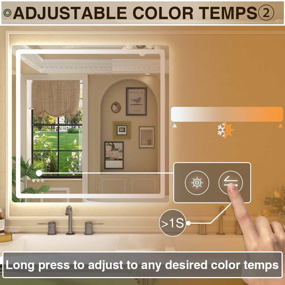 Twinkle Rectangular Frameless Anti-Fog LED Light Dimmable Wall Bathroom Vanity Mirror in Polished Crystal
