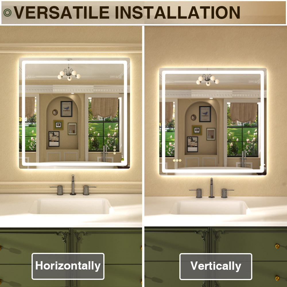 Twinkle Rectangular Frameless Anti-Fog LED Light Dimmable Wall Bathroom Vanity Mirror in Polished Crystal