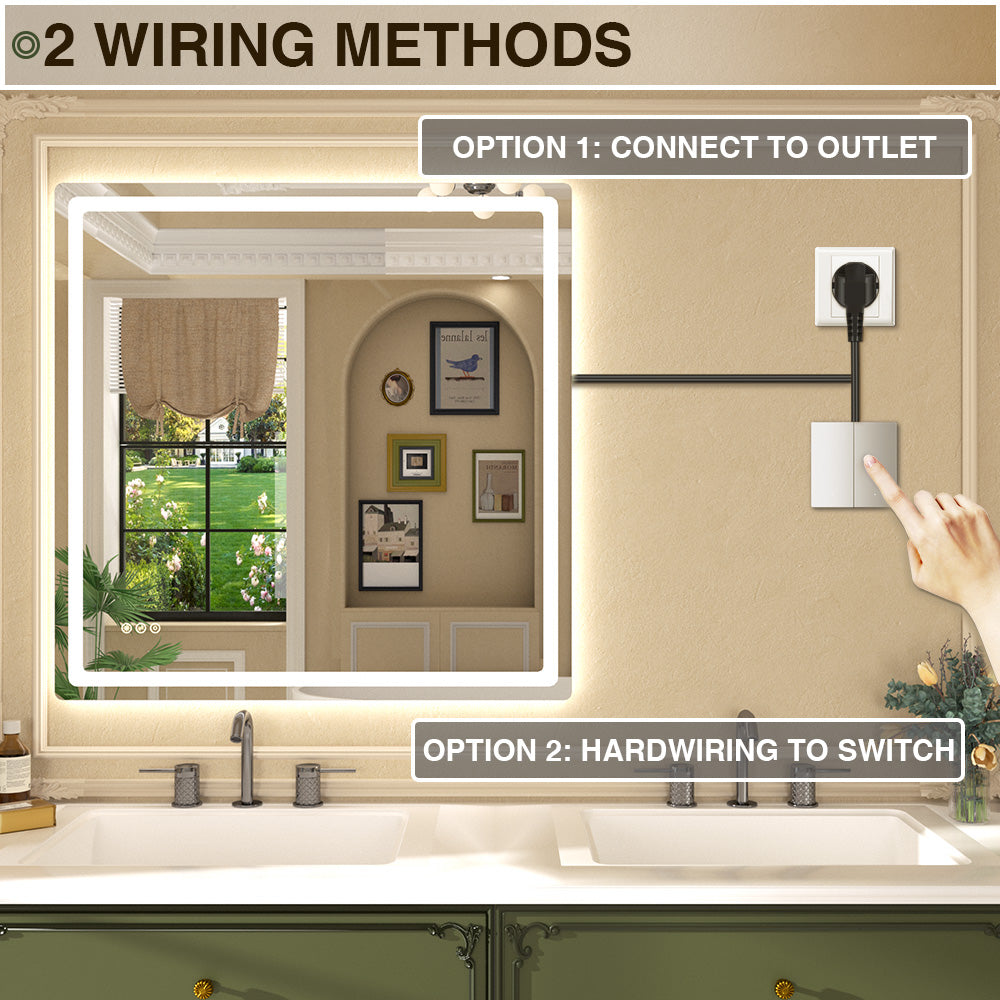 Twinkle Rectangular Frameless Anti-Fog LED Light Dimmable Wall Bathroom Vanity Mirror in Polished Crystal
