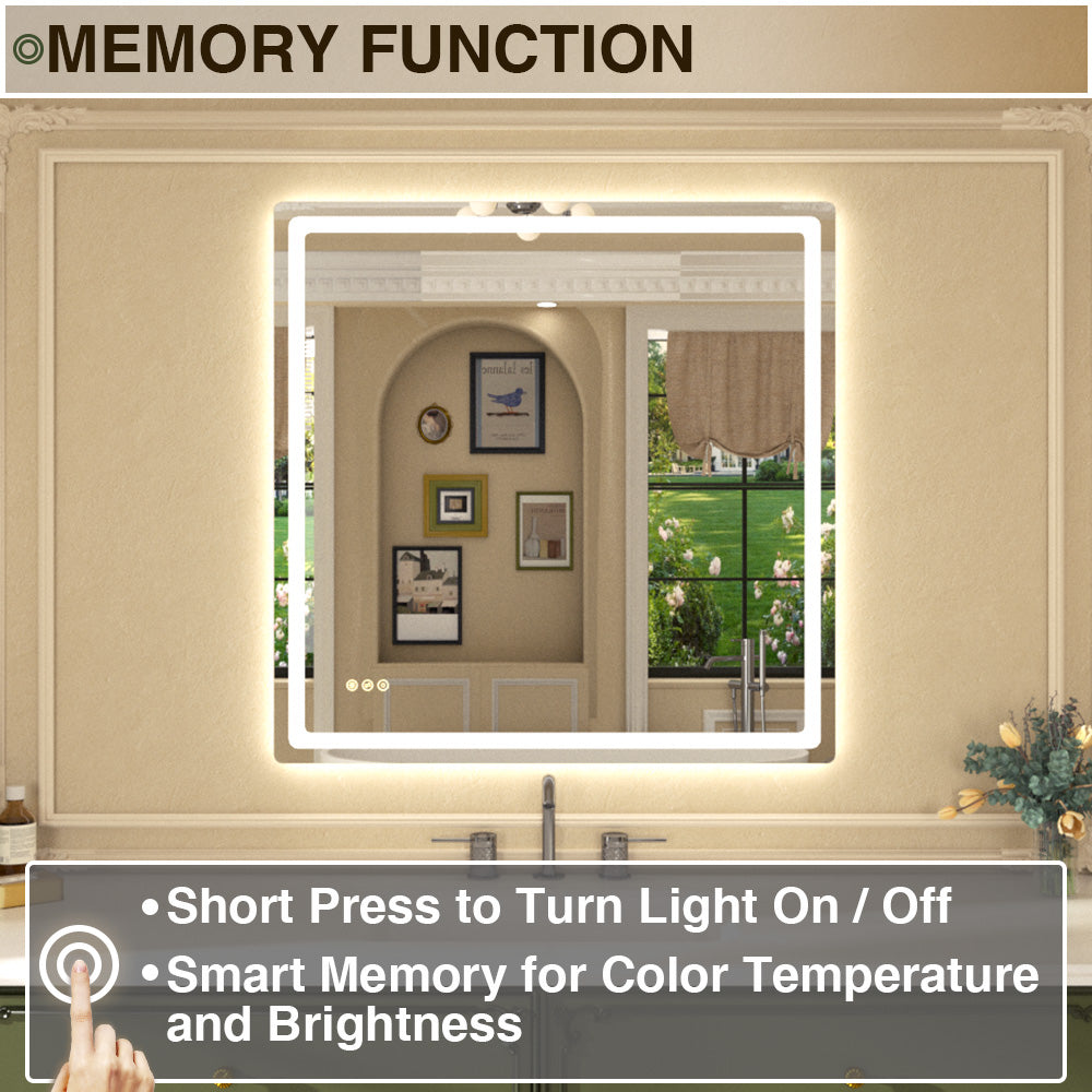 Twinkle Rectangular Frameless Anti-Fog LED Light Dimmable Wall Bathroom Vanity Mirror in Polished Crystal