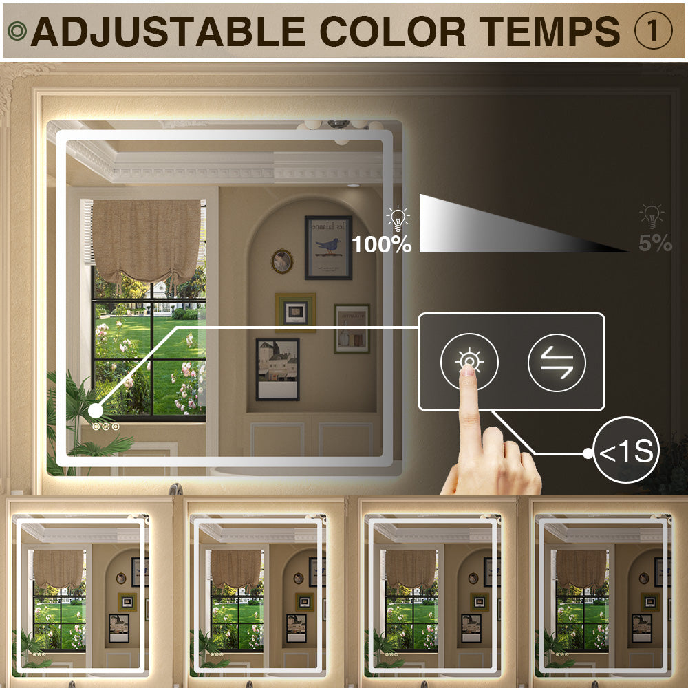 Twinkle Rectangular Frameless Anti-Fog LED Light Dimmable Wall Bathroom Vanity Mirror in Polished Crystal