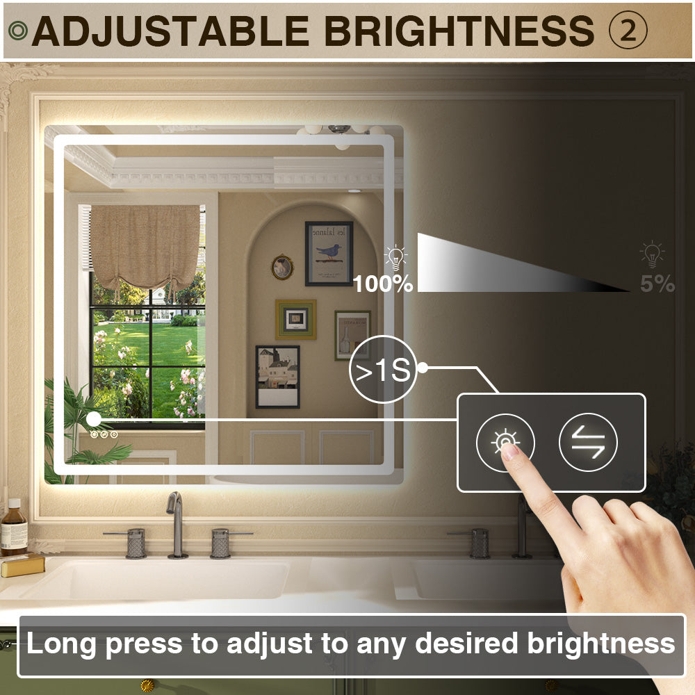 Twinkle Rectangular Frameless Anti-Fog LED Light Dimmable Wall Bathroom Vanity Mirror in Polished Crystal