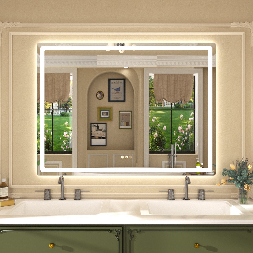 Twinkle Rectangular Frameless Anti-Fog LED Light Dimmable Wall Bathroom Vanity Mirror in Polished Crystal