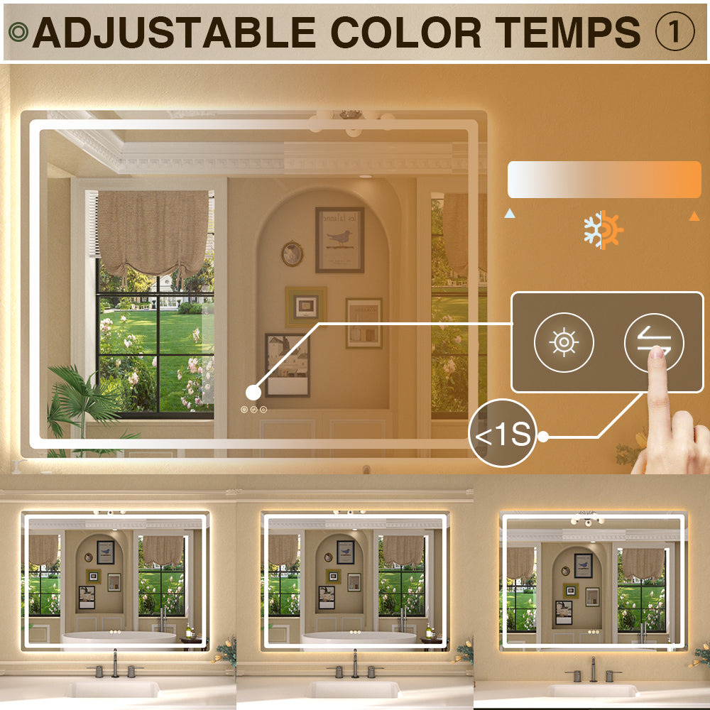 Twinkle Rectangular Frameless Anti-Fog LED Light Dimmable Wall Bathroom Vanity Mirror in Polished Crystal