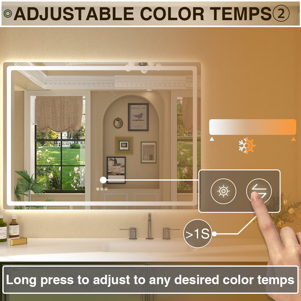 Twinkle Rectangular Frameless Anti-Fog LED Light Dimmable Wall Bathroom Vanity Mirror in Polished Crystal