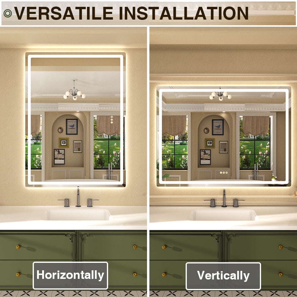 Twinkle Rectangular Frameless Anti-Fog LED Light Dimmable Wall Bathroom Vanity Mirror in Polished Crystal