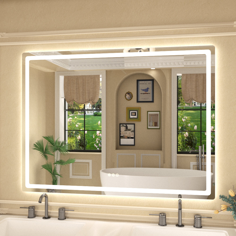 Twinkle Rectangular Frameless Anti-Fog LED Light Dimmable Wall Bathroom Vanity Mirror in Polished Crystal