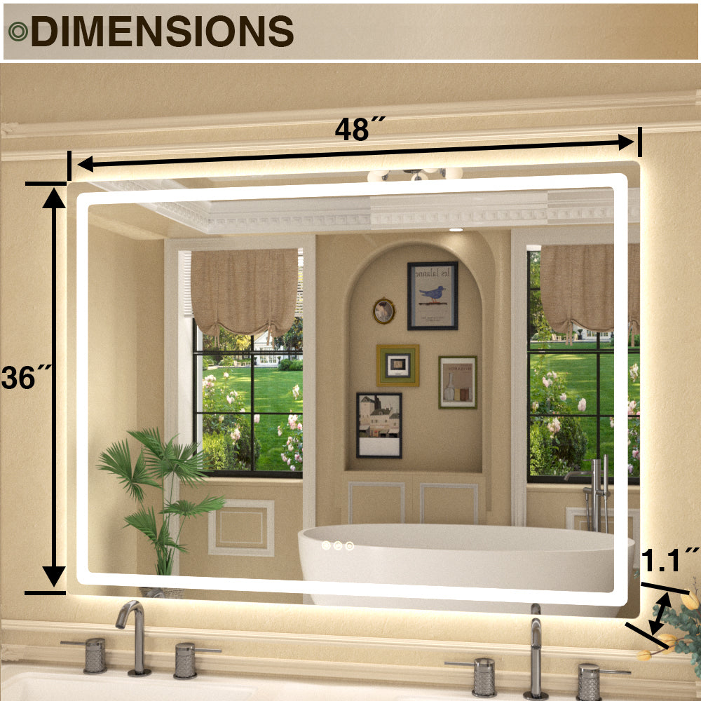 Twinkle Rectangular Frameless Anti-Fog LED Light Dimmable Wall Bathroom Vanity Mirror in Polished Crystal