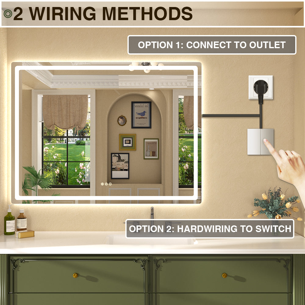 Twinkle Rectangular Frameless Anti-Fog LED Light Dimmable Wall Bathroom Vanity Mirror in Polished Crystal