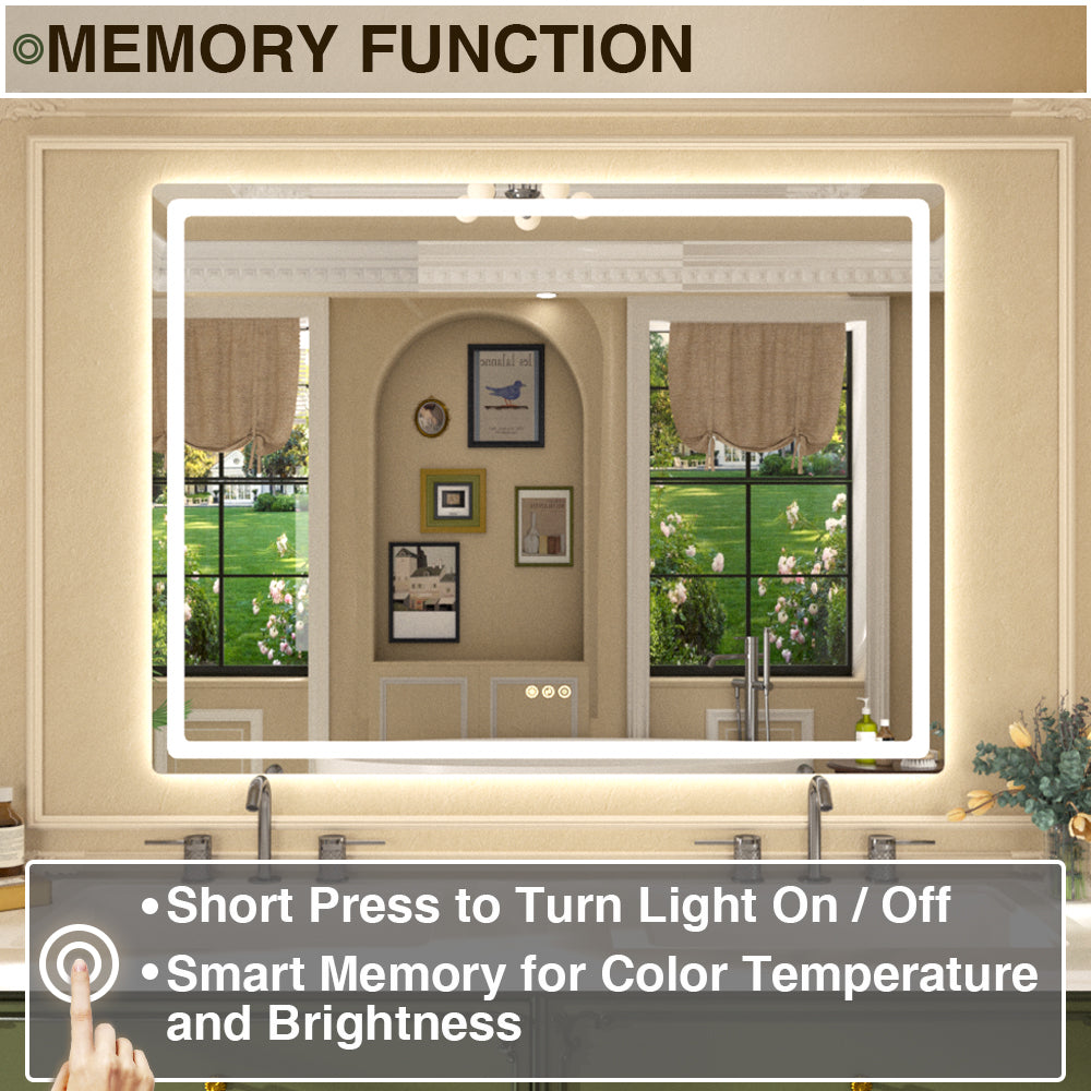 Twinkle Rectangular Frameless Anti-Fog LED Light Dimmable Wall Bathroom Vanity Mirror in Polished Crystal