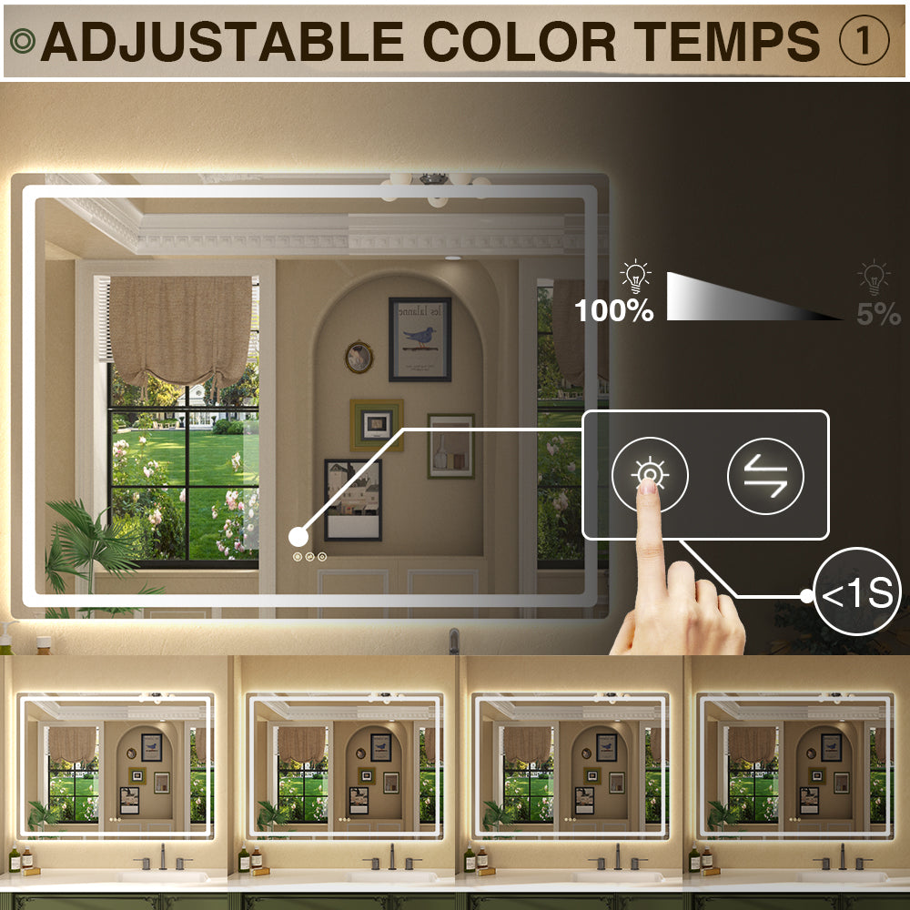 Twinkle Rectangular Frameless Anti-Fog LED Light Dimmable Wall Bathroom Vanity Mirror in Polished Crystal