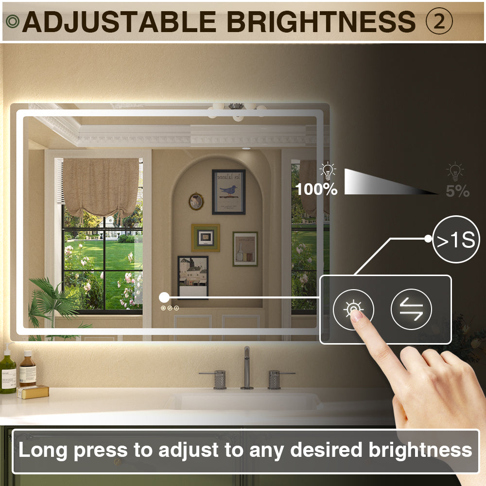 Twinkle Rectangular Frameless Anti-Fog LED Light Dimmable Wall Bathroom Vanity Mirror in Polished Crystal