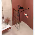Fragrance 34 in. W x 72 in. H Fixed Framed Shower Door in Matte Black Finish with Patterned Glass hermitage-bath-alcove-shower-doors-hb-101mb-c3_145