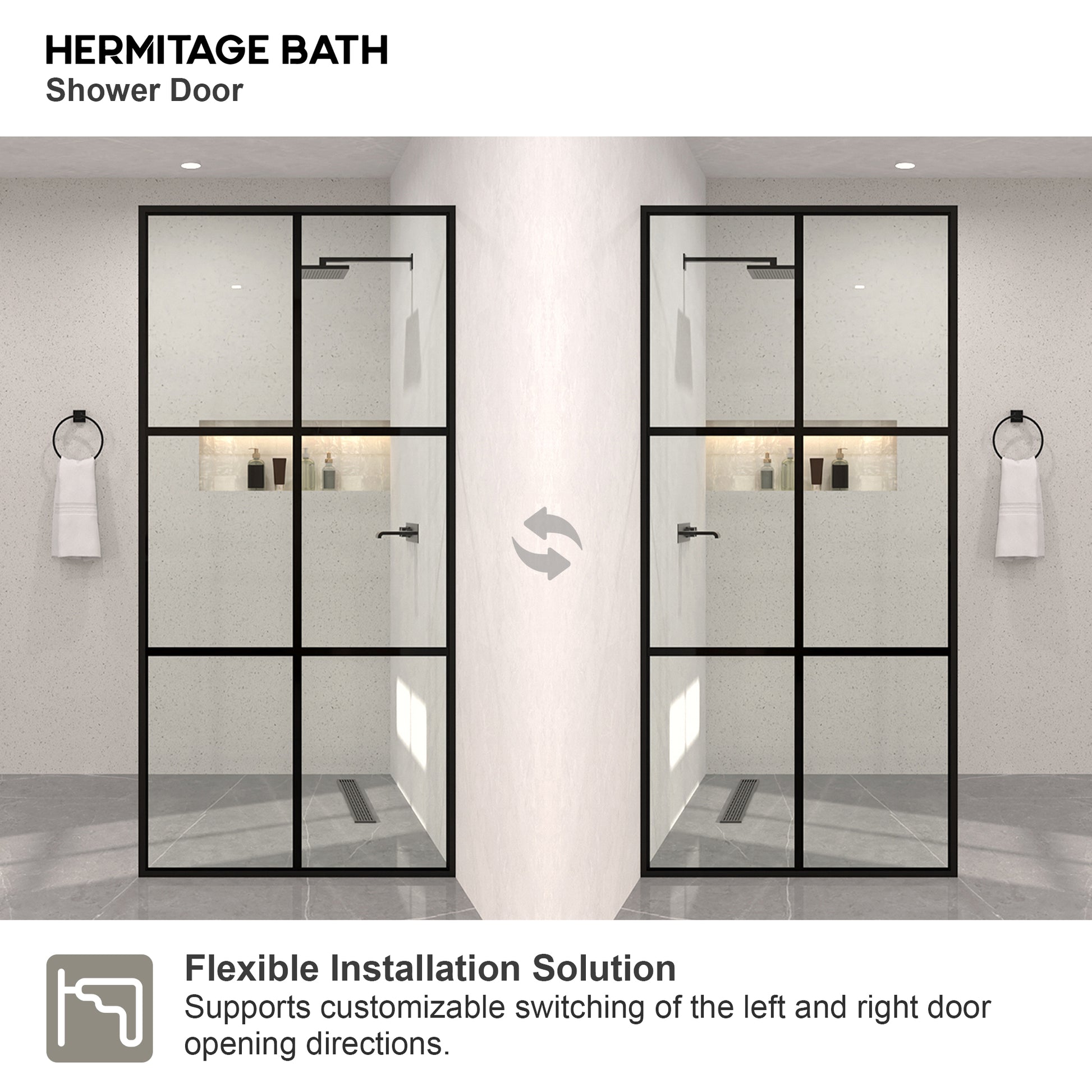 Monture 34 in. W x 72 in. H Fixed Framed Shower Screen Door in Matte Black 1010A-10_d9099e44-f8af-4f18-bca9-788b8ae87b56