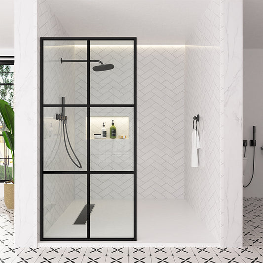 Nyssa 34 in. W x 72 in. H Framed Fixed Shower Screen Door in Matte Black with 5/16 in. (8mm) Tempered Glass