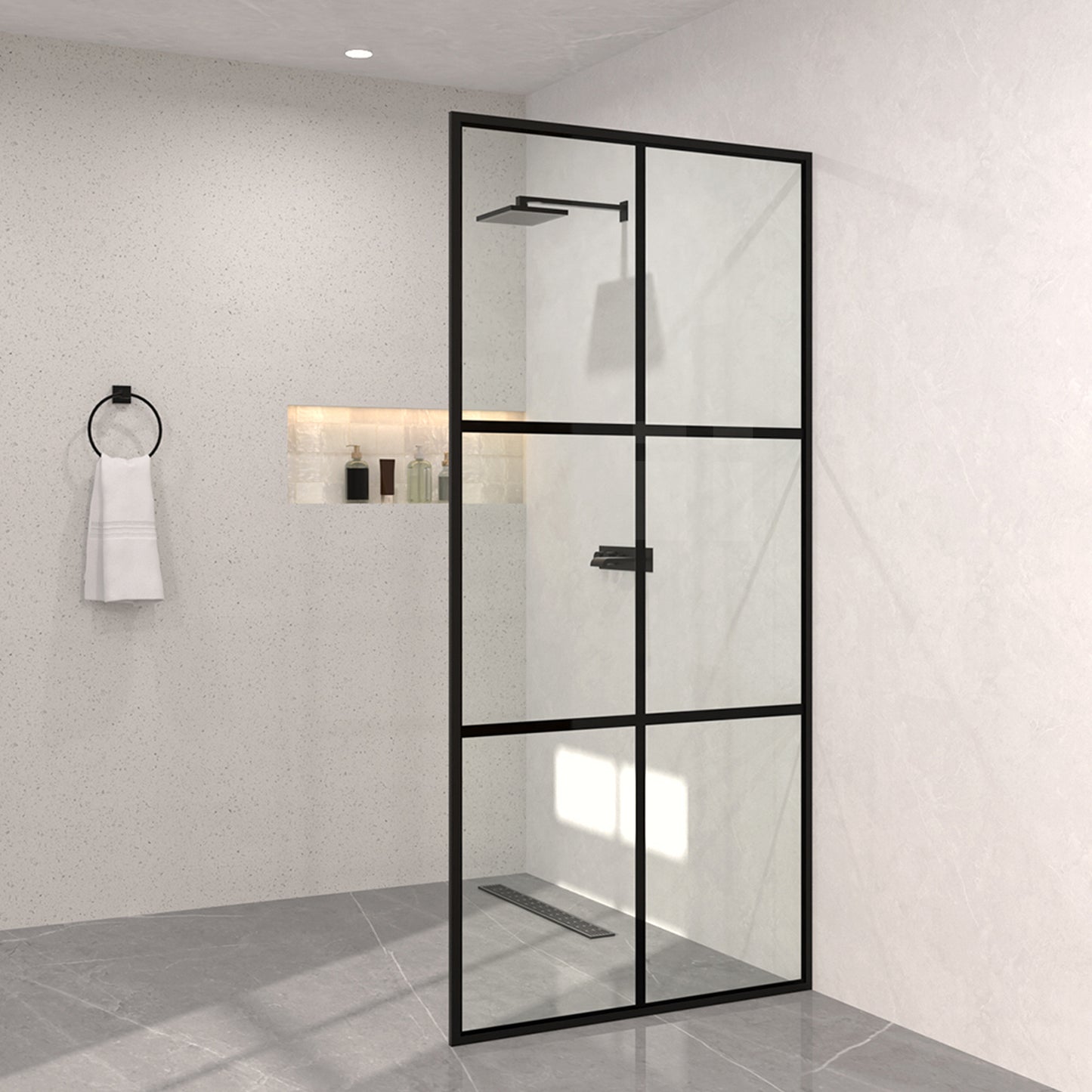 Monture 34 in. W x 72 in. H Fixed Framed Shower Screen Door in Matte Black 1010A-2_56d723b2-942c-4b51-8cd2-62863f66b64c