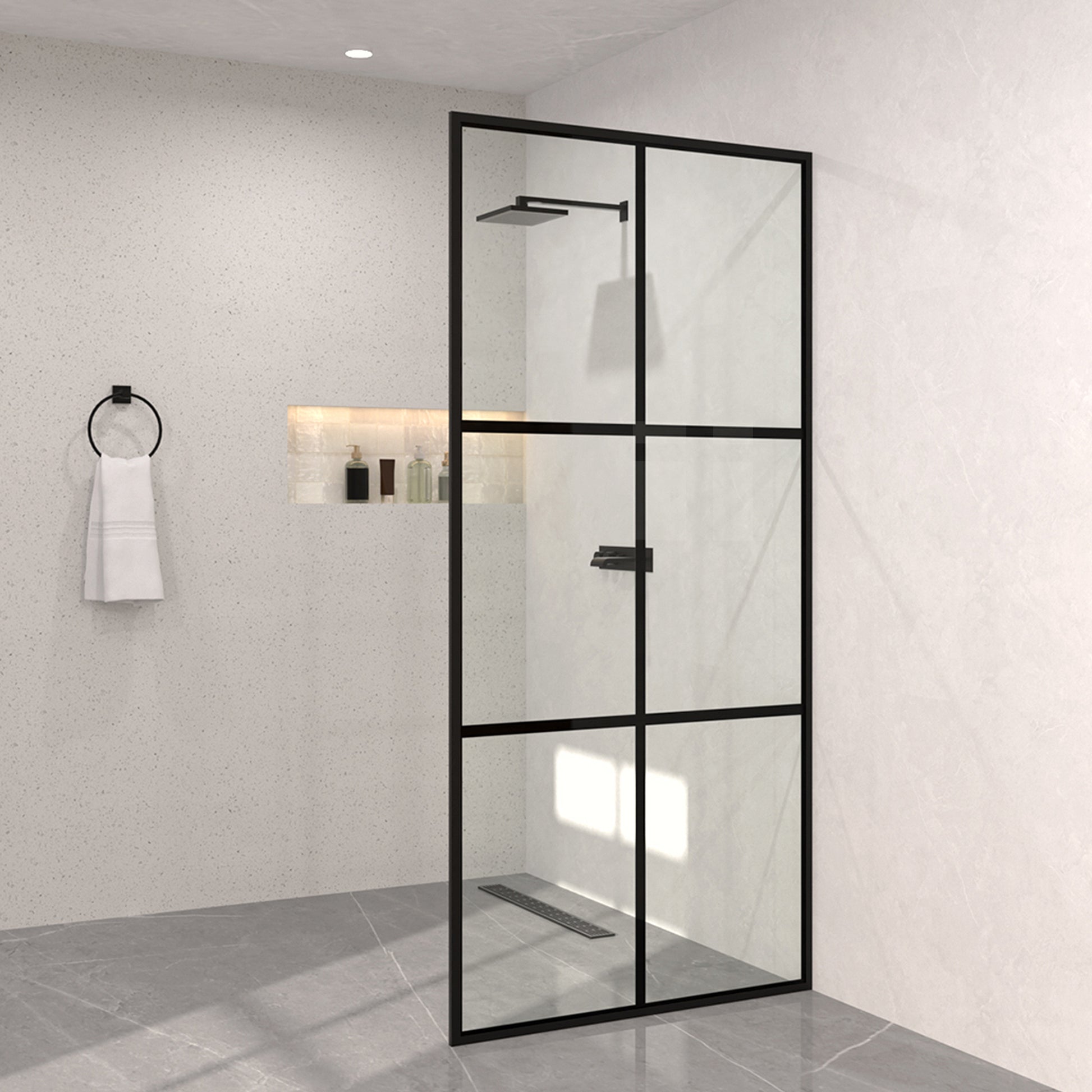 Monture 34 in. W x 72 in. H Fixed Framed Shower Screen Door in Matte Black 1010A-2_56d723b2-942c-4b51-8cd2-62863f66b64c