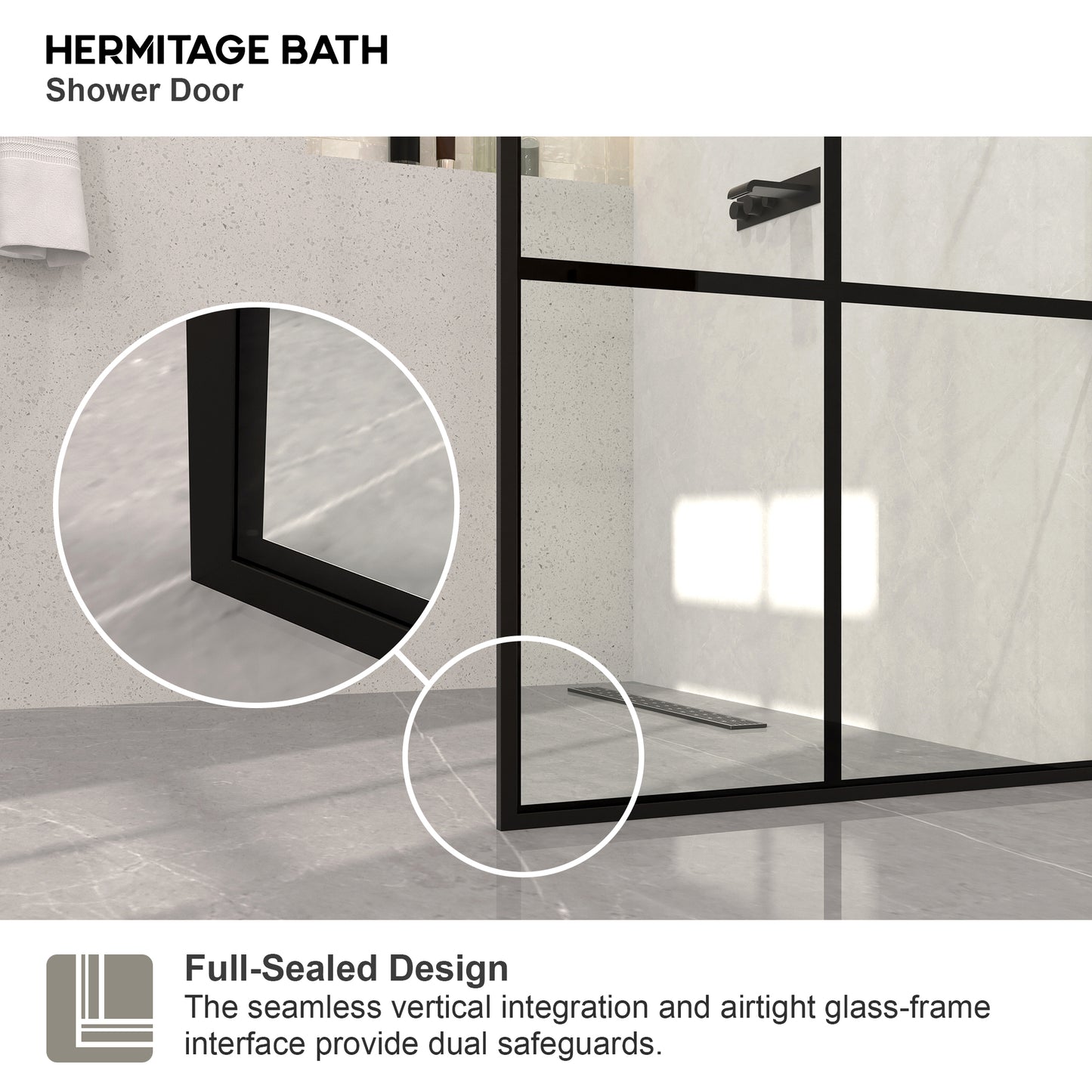 Monture 34 in. W x 72 in. H Fixed Framed Shower Screen Door in Matte Black 1010A-5_7e2adb5c-db90-4327-9f00-edd17a75af2f
