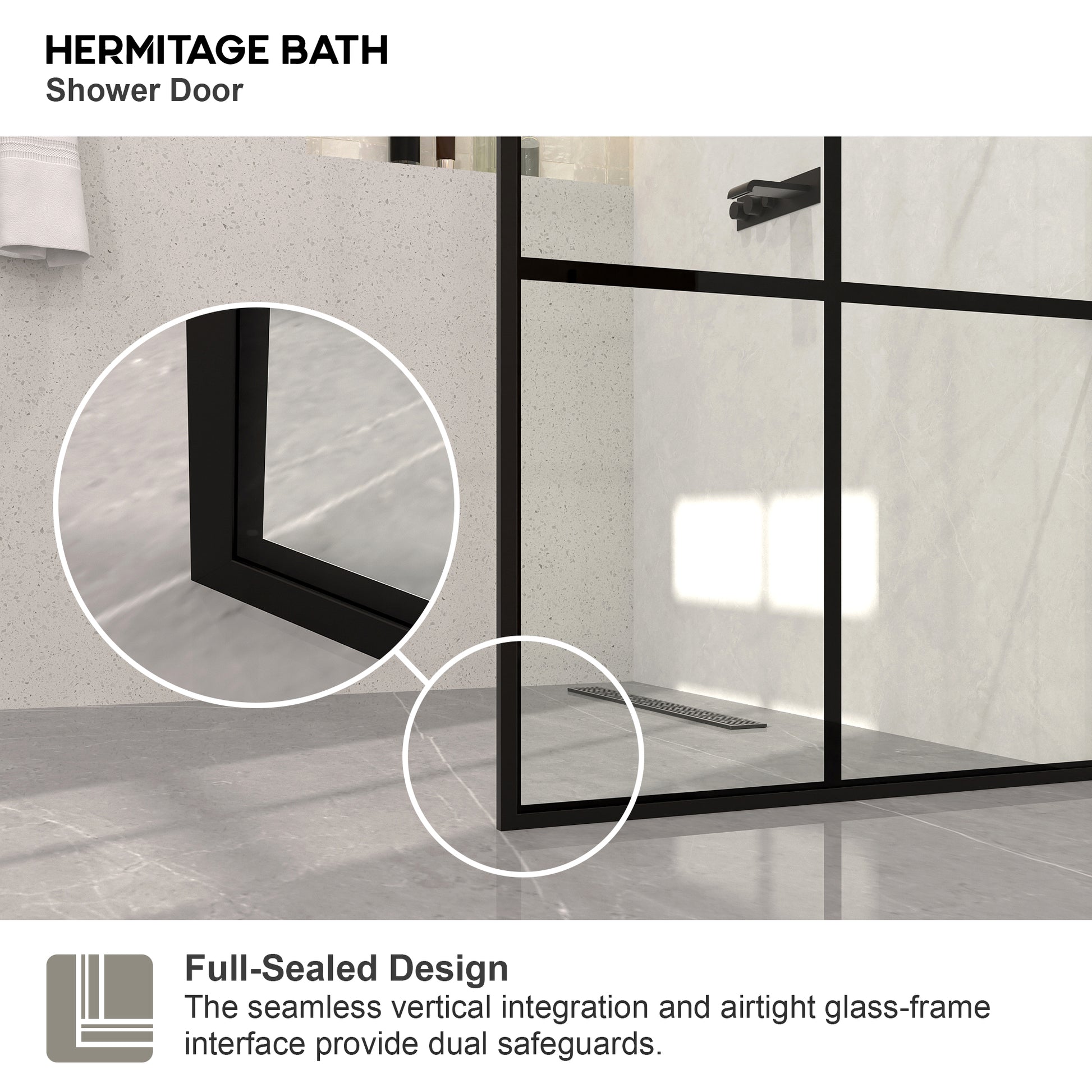 Monture 34 in. W x 72 in. H Fixed Framed Shower Screen Door in Matte Black 1010A-5_7e2adb5c-db90-4327-9f00-edd17a75af2f