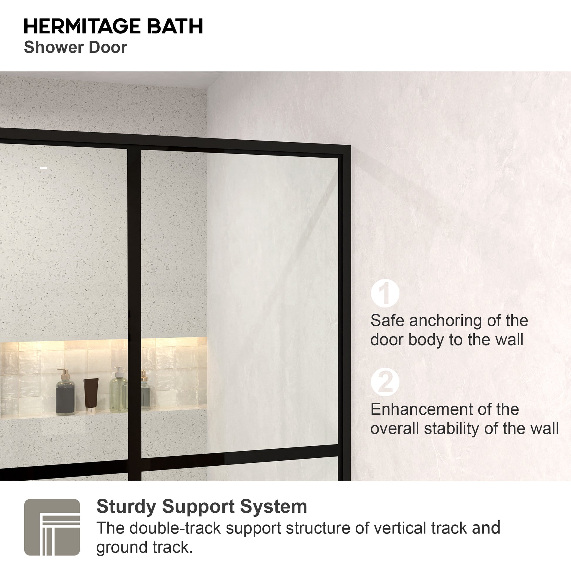 Monture 34 in. W x 72 in. H Fixed Framed Shower Screen Door in Matte Black 1010A-6_0318cc36-e6f3-420e-a5fe-8501401e53ca