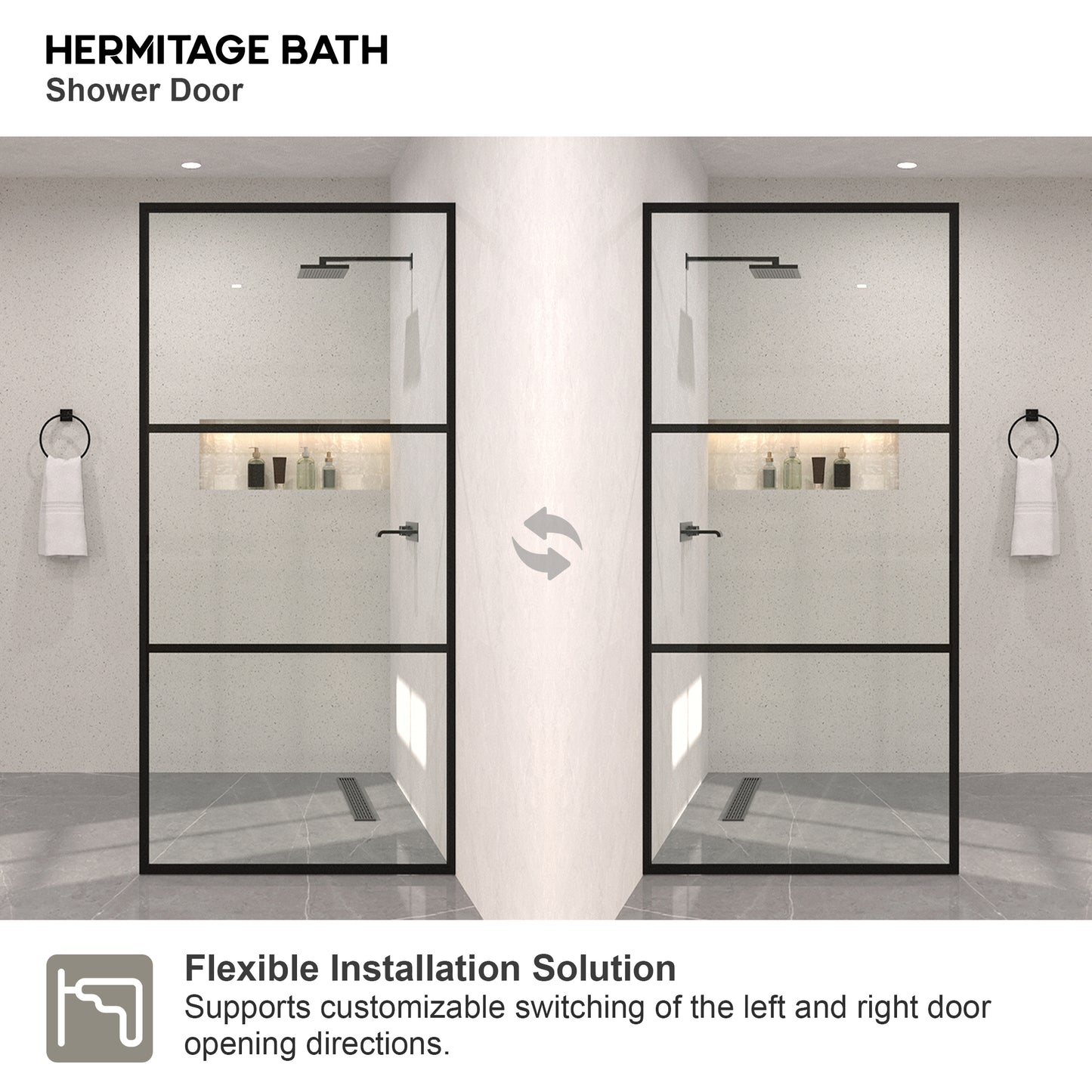 Monture 34 in. W x 72 in. H Fixed Framed Shower Screen Door in Matte Black 1010B-10_186f0e3c-67dd-4a3f-afa4-435d0e5808be