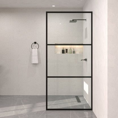Monture 34 in. W x 72 in. H Fixed Framed Shower Screen Door in Matte Black Patterned Glass B 1010B-1_00005fd3-92c9-4e15-939f-d7276555ce16