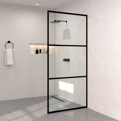 Monture 34 in. W x 72 in. H Fixed Framed Shower Screen Door in Matte Black 1010B-2_2b6f2ecf-cba8-418f-b2aa-389469bdbb14