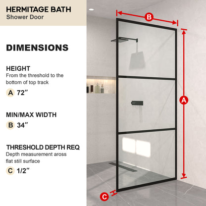 Monture 34 in. W x 72 in. H Fixed Framed Shower Screen Door in Matte Black 1010B-3_4330be36-f29c-496e-bcae-4d91e49ccc8f