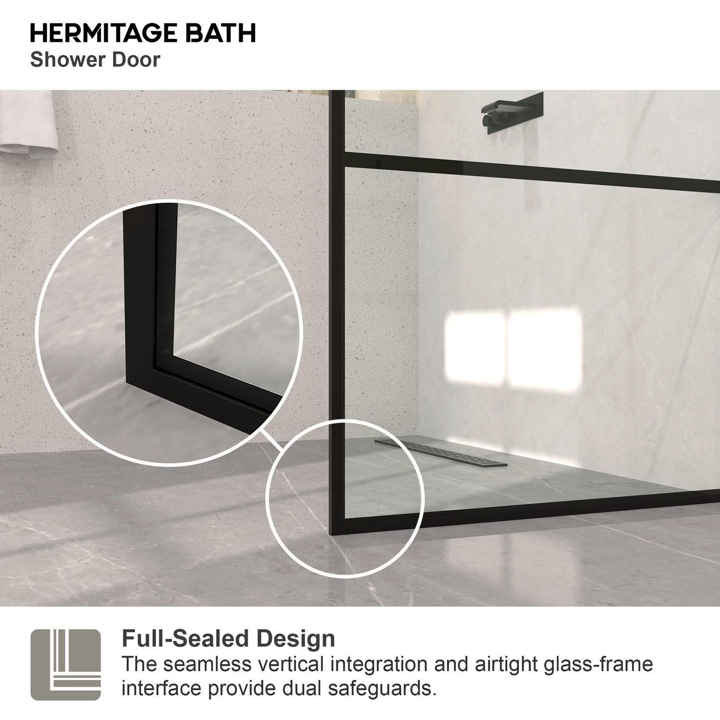Monture 34 in. W x 72 in. H Fixed Framed Shower Screen Door in Matte Black 1010B-5_61b571e5-8862-4ee6-8108-919cc15c82ce