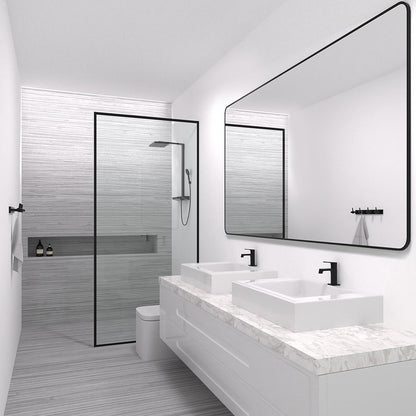 34 in. W x 72 in. H Fixed Framed Shower Door in Matte Black Finish with Patterned Glass