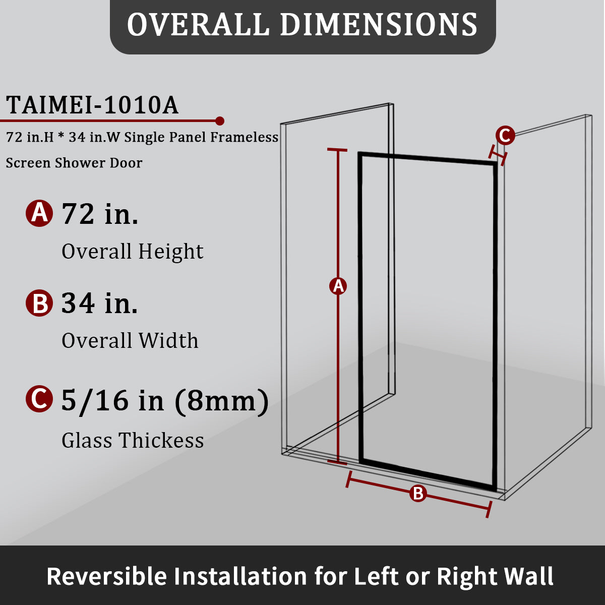 34 in. W x 72 in. H Fixed Framed Shower Door in Matte Black Finish with Patterned Glass