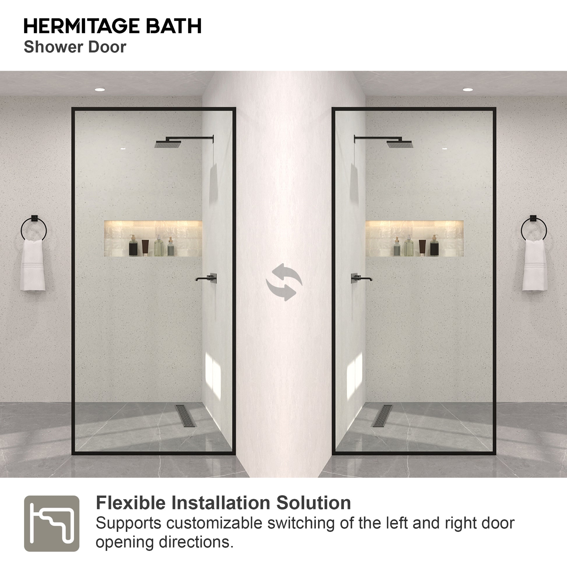 Monture 34 in. W x 72 in. H Fixed Framed Shower Screen Door in Matte Black 1010C-10_05326f00-5081-4b91-99cb-9a4c1f55bab8