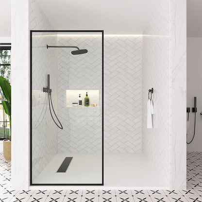Nyssa 34 in. W x 72 in. H Framed Fixed Shower Screen Door in Matte Black with 5/16 in. (8mm) Tempered Glass