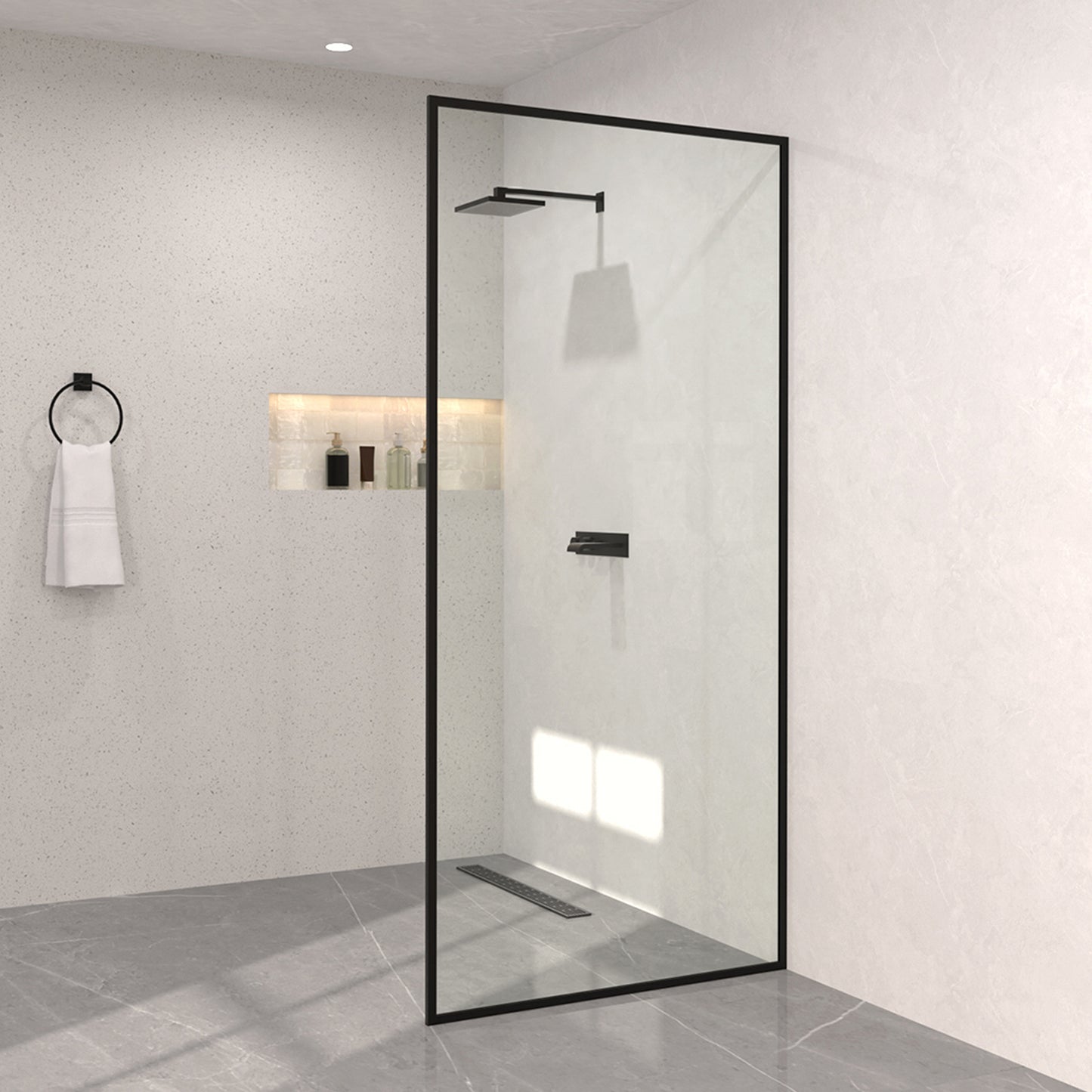 Monture 34 in. W x 72 in. H Fixed Framed Shower Screen Door in Matte Black 1010C-2_f18a5519-9e88-48d4-8425-0067be1f1cf4