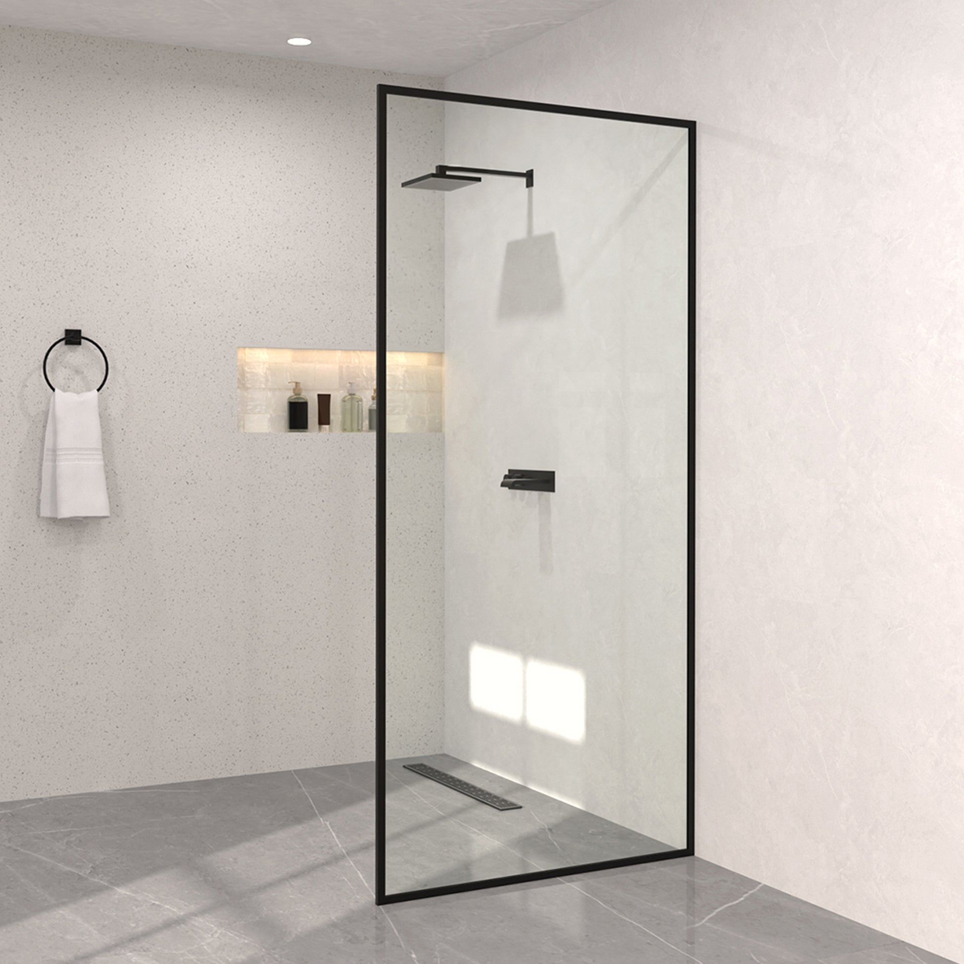 Monture 34 in. W x 72 in. H Fixed Framed Shower Screen Door in Matte Black 1010C-2_f18a5519-9e88-48d4-8425-0067be1f1cf4