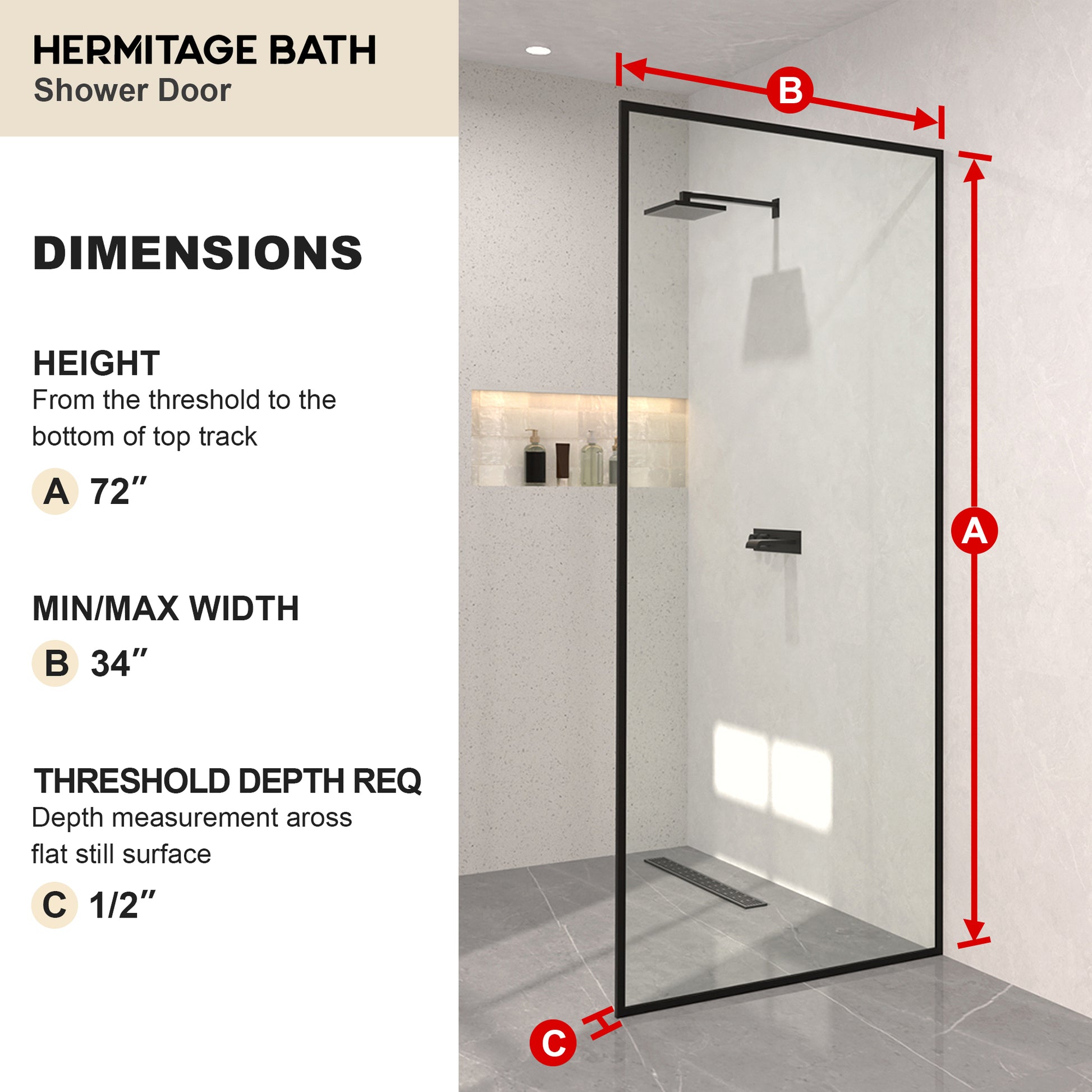 Monture 34 in. W x 72 in. H Fixed Framed Shower Screen Door in Matte Black 1010C-3_d106bd03-0440-43a8-895a-eb07c4c903fc