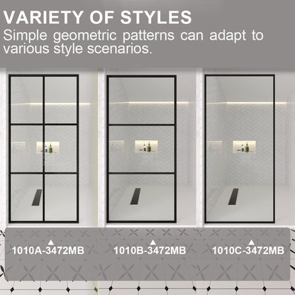 Nyssa 34 in. W x 72 in. H Framed Fixed Shower Screen Door in Matte Black with 5/16 in. (8mm) Tempered Glass